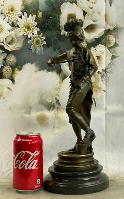 Modern Art Male Violin Fidler Player Bronze Marble Sculpture Figurine Decor Gift