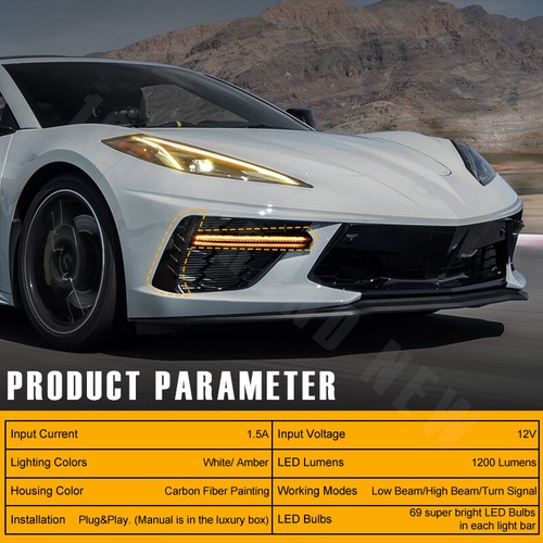 2*LED Grille Bezel Light Bars DRL Fog Light For Corvette C8 Stingray Coupe 20-23 - Picture 4 of 20