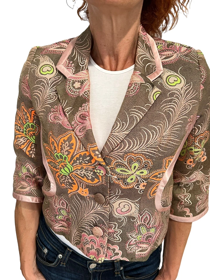 CHAQUETA BOLERO MATTHEW WILLIAMSON MEZCLA SEDA RECORTADA FLORAL PAISLEY MARRÓN 4 S Foto 4 de 4