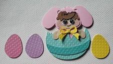 First Easter Baby Girl Teal Egg Brown Hair. Scrapbook, Card Making Paper Piecing