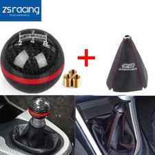 Mugen 5 Speed Real Carbon Fiber Ball Shift Knob Shifter Boot Cover W Red Stitch