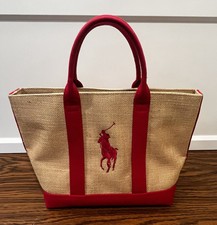 Vintage 90s Polo Ralph Lauren Straw Wicker Bag Purse Embroidered Big Pony Logo