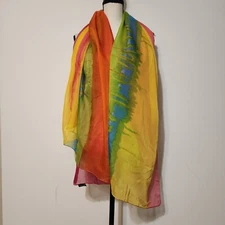 Cejon Beach Wear Poly Chiffon Sheer Large Cover Wrap Scarf Rainbow Tie Dye Swim