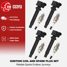 CCIYU 4 Ignition Coil + 4 Spark Plug For 2007 2008 2009 Suzuki SX4 2.0L L4
