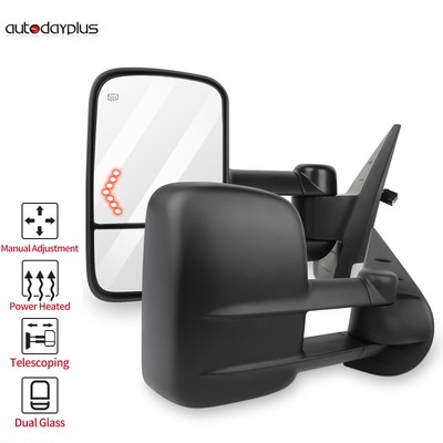 For 07-13 Chevy GMC Black Power Heated Towing Mirrors w/Arrow Signal Light Pair