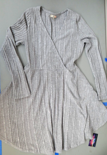 Dress GB Gray Woman's Dress Size XL Rib Knit Snap Front Ladies - Picture 10 of 13
