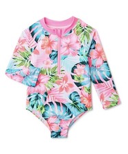 WN Baby Girls 1pc Tropical Rashguard Swimsuit. Size 18Months NWT