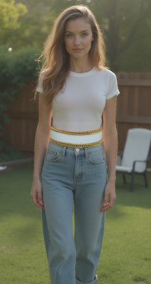 Women Winter White Faux Leather Stretch Belt Gold Metal Chain Link Fit S M