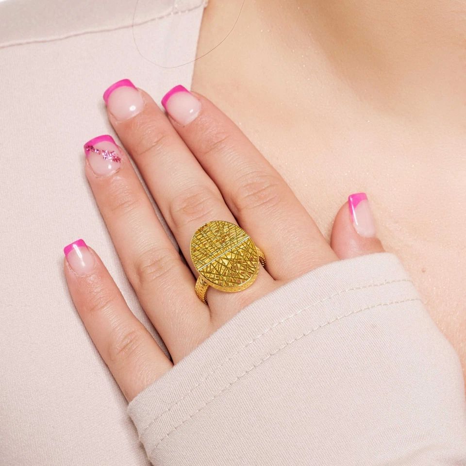 ANELLO SOLE NASCENTE OVALE ARGENTO 925 RODIATO IN ORO GIALLO - Immagine 2 di 3