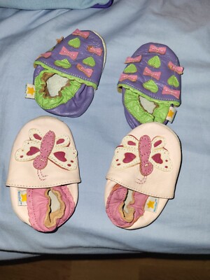 MINI STAR LEATHER BABY SHOES SIZE 0 PINK & PURPLE-Just Added Pink Baby Shoes Pic