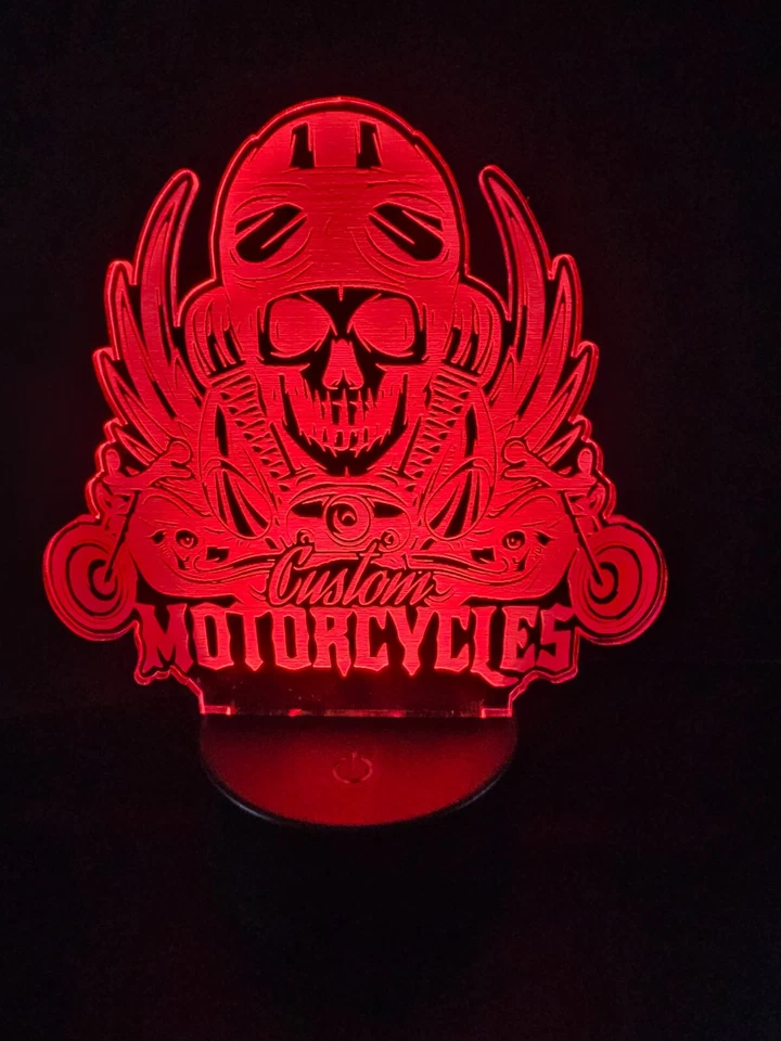 Motocicleta-Cráneo 3D LED Luz Nocturna 16 Color Cambiante Acrílico Decoración con Control Remoto Foto 3 de 4