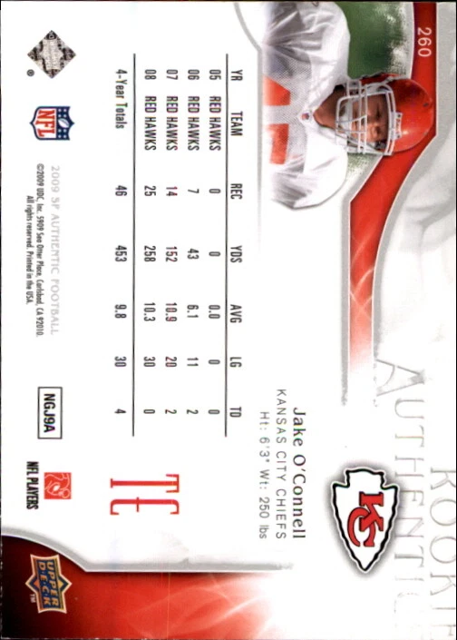 A1642- 2009 SP Authentic #260 Jake O'Connell RC /999 SAMPLE PIC - Image 2 of 2