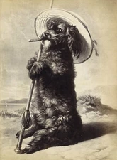 Decor Poster.Wall art design.Home room interior.Dog pool cue stick & cigar.12622