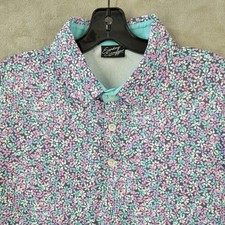 Sunday Swagger Polo Shirt Mens Large Floral Golf Colorful Pastel Stretch Comfort