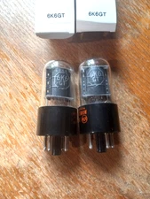 Pair NOS 6K6GT Power Amplifier Tubes, Closely Matched, 1965 D/C, Black Plate, #1