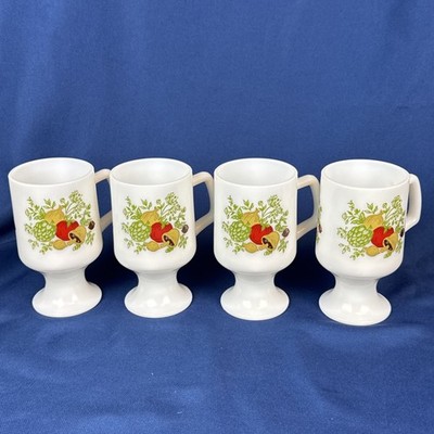 Vintage Corning Ware Spice of Life 1970's Set of 4 Pedestal Mugs -Footed Cups