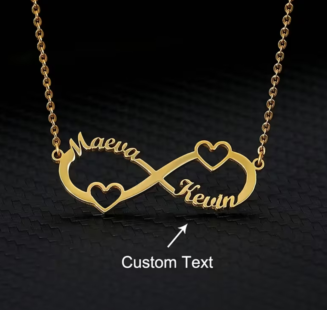 Collier infini personnalisé 2 prénoms - Pendentif double cœur femme en or et argent