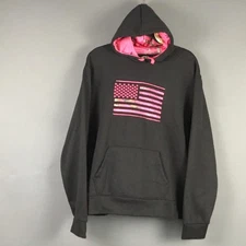 Mossy Oak Hoodie Sweatshirt Womens XL Black Pink Camo American Flag Pullover