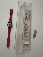 NUOVO Orologio Donna SVIZZERO Vintage 1984 SWATCH "Chrono Tech" In Cassa Nero Rosso
