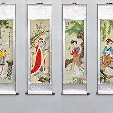 Rollbild-Set Die Vier Sch&ouml;nheiten Chinas, Asia-Bilder-Set 4 Jahreszeiten, Frauen