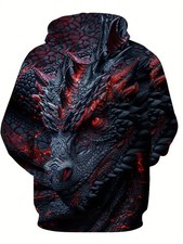 3D Dragon Hoodie Lava Red Black Fire Graphic Pullover Sweatshirt Unisex