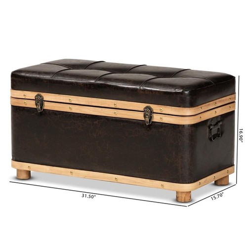 Baxton Studio Gendry Dark Brown and Oak Brown Finished Wood Storage Ottoman - Picture 5 of 13