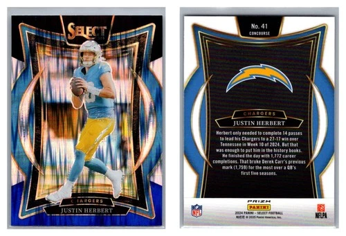 Justin Herbert 2024 Panini Select Concourse Level #41 Black &amp; Blue Shock Prizm