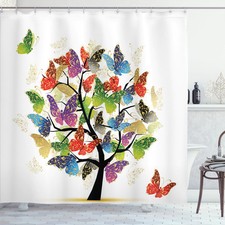 Abakuhaus, Bunt Duschvorhang, Floral Schmetterling Blatt, 175 cm x 240 cm