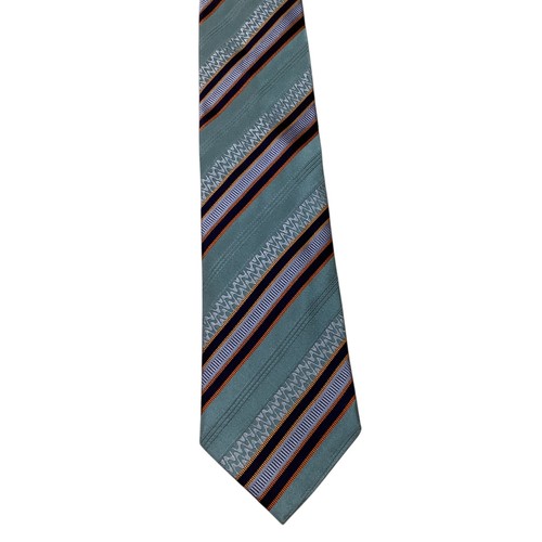 ERMENEGILDO ZEGNA Men's Silk/Cotton Necktie ITALY Luxury STRIPED Blue/Orange NWT - Picture 2 of 3