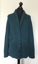 PERUVIAN CONNECTION Sz/ S Teal Green Chunky Ribbed Cardigan 100% Cotton
