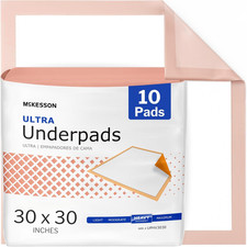 Heavy Absorbency Disposable Bed Pads 30" x 30", 10 Count, Multi-Purpose