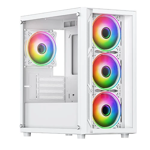 Vida Lucid White Argb Gaming Case W/ Glass Front & Side Micro Atx 4X Argb Infini