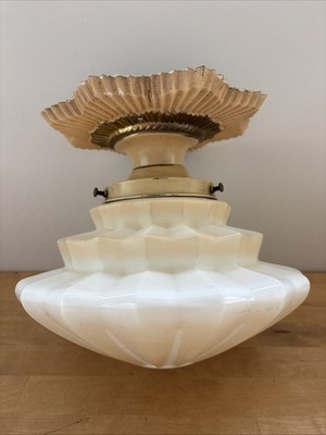 Vintage Art Deco Tiered Glass Shade Ceiling Light Fixture Skyscraper Starburst