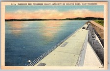 Vtg Linen Postcard Tennessee Valley Authority Dam East Tennessee 1940s