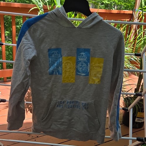Star Wars R2-D2 Graphic Pullover Hoodie Youth L Gray/Blue Fleece Pockets