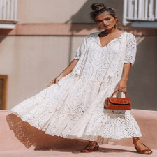 Spell & The Gypsy Collective Cream Eyelet Maxi Dress  Tiered | Tassel Tie Neckli