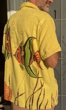 Vtg 1940s Catalina fish Novelty print men  s terry cloth cabana shirt medium M L