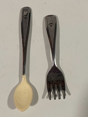 Vintage Deluxe Stainless 1980 The First Years BABY Fork And Spoon Child Infant