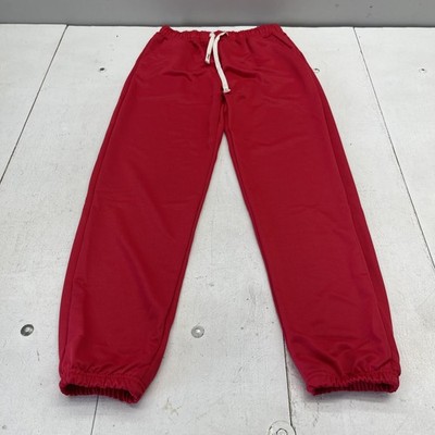 Jogger Pants Mens Large Red Jersey Elastic Waist Drawstring Cuffed Pockets