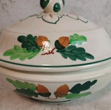 Vtg Vegetable Dish Soup Tureen Acorn Design Baker & Co 25x14cm Lid Hand Painted