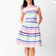 NWT Talbots Sateen Colorful Stripe Sleeveless Flare Dress Size 6 Pockets