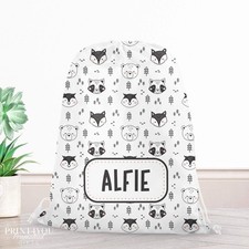 Personalised PE Bag Scandinavian Woodland Drawstring Kids Boys Girls School Gym