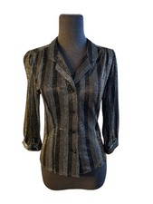 VTG Womens Metallic Sheer Silver Gold Lame Blouse Top Sz XS Disco 70s Glam Retro