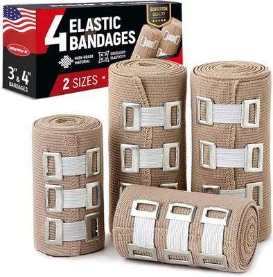 Premium Elastic Bandage Wrap - 4pk (2x3in, 2x4in) + 12 Extra 4 Piece Set 