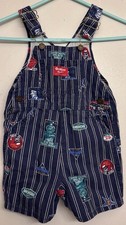 Oshkosh B'gosh Vestbak Striped Train Theme Shortalls Size 4T Made In USA