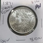 1891 $1 Morgan Silver One Dollar US Coin Philadelphia VAM 2 Double Ear AU