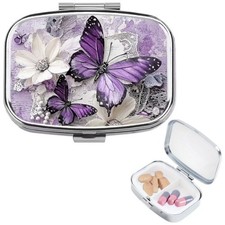 Purple Butterfly Pill Box with 2 Compartments Perfect for Both Women And Men