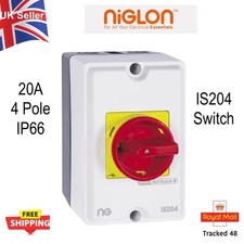 Niglon IS204 20A Isolator Rotary Switch 415v 4 Pole IP66 Insulated Electrical