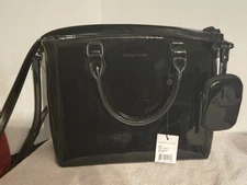 Kendall And Kylie Faux LEATHER Black Purse With Sholder Strap And Attached Coin 