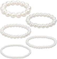 KALIONE 5 Pcs White Pearl Bracelets for Women, Stretch Bridesmaid... 